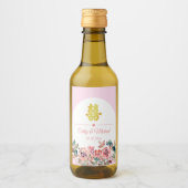 Roze witte bloemenboog Chinese bruiloft Wijn Etiket (Voorkant)