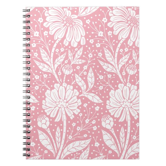 Roze Witte Bloemendruk Notitieboek (Voorkant)