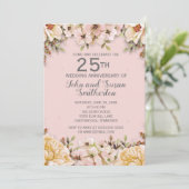 Roze Witte Bloemige 25e Trouwdag Kaart (Staand voorkant)