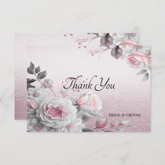 Roze Witte Bloemige Bedankkaart (Voorkant / Achterkant)