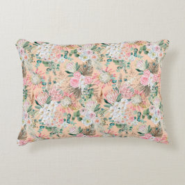 Roze Witte Bloemige Boho Eucalyptus Trendy Accent Kussen