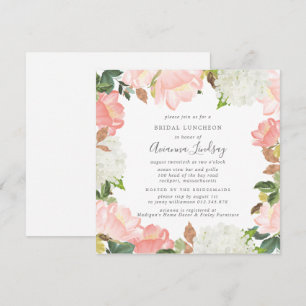 Roze Witte Bloemige Botanische Mooie Bruidslunch Kaart
