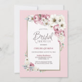 Roze Witte Bloemige Bruidsuitnodiging Kaart (Voorkant)