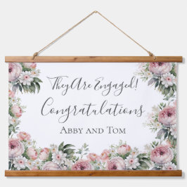 Roze Witte Bloemige Elegante Verlovingsbanner Hangend Wandkleed