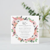 Roze witte bloemige Eucalyptus 90ste verjaardagsfe Kaart (Staand voorkant)