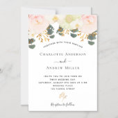 Roze witte bloemige gouden groen huwelijk magnetische uitnodiging (Voorkant)