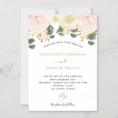 Roze witte bloemige gouden groen wedding magnetische uitnodiging (Voorkant)
