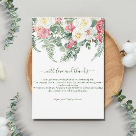 Roze Witte Bloemige Groene Eucalyptus Bruiloft  Bedankkaart