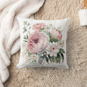 Roze Witte Bloemige Groene Peonies Bloemen Kussen