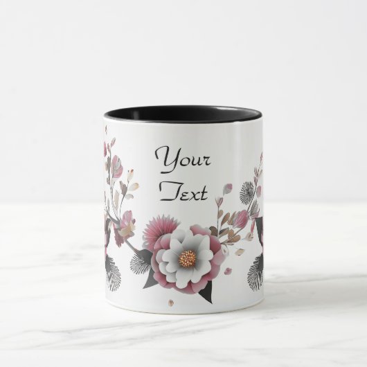 Roze Witte Bloemige Koffiemok Mok (Midden)