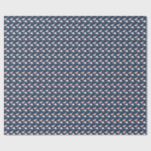 Roze Witte Bloemige Navy Blauwe Cadeaupapier (Vlak)