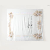 Roze Witte Bloemige Pampas Gras Foto Booth Trouwen Wandkleed (Voorkant (horizontaal))