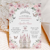 Roze Witte Bloemige Prinsessenkasteel Quinceañera  Kaart