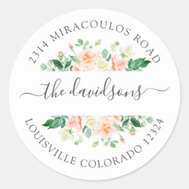 Roze Witte Bloemige Retouradres Enveloppeel Zak Ronde Sticker