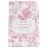 Roze Witte Bloemige Rozen Chinoiserie Bruidsdouche Medium Cadeauzakje (Achterkant)