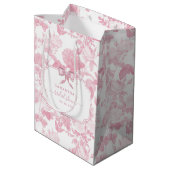 Roze Witte Bloemige Rozen Chinoiserie Bruidsdouche Medium Cadeauzakje (Achterkant Gekanteld)