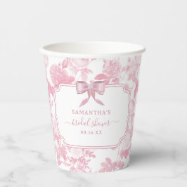 Roze Witte Bloemige Rozen Chinoiserie Bruidsshower Papieren Bekers