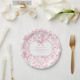 Roze Witte Bloemige Rozen Chinoiserie Bruiloft Fee Papieren Bordje