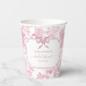 Roze Witte Bloemige Rozen Chinoiserie Bruiloft Papieren Bekers (Achterkant)