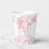 Roze Witte Bloemige Rozen Chinoiserie Bruiloft Papieren Bekers (Rechts)