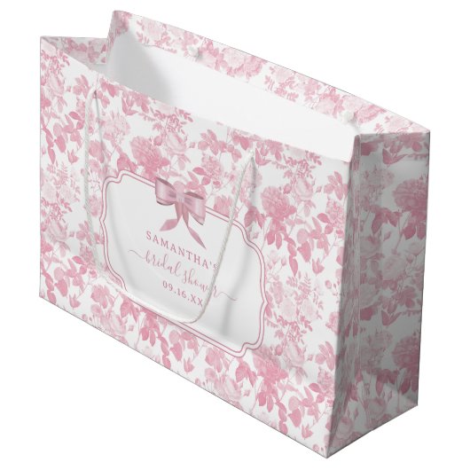 Roze Witte Bloemige Rozen Chinoiserie Bruiloftsdou Groot Cadeauzakje (Voorkant Gekanteld)