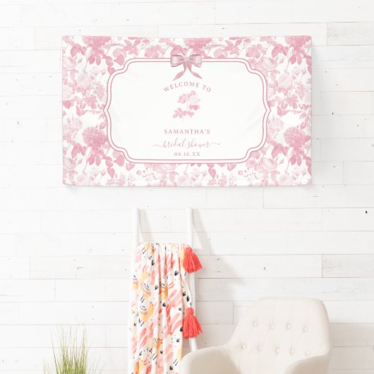 Roze Witte Bloemige Rozen Chinoiserie Bruiloftsfee Spandoek (Insitu)