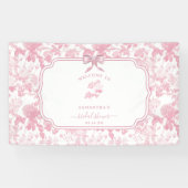 Roze Witte Bloemige Rozen Chinoiserie Bruiloftsfee Spandoek (Horizontaal)