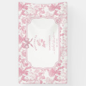 Roze Witte Bloemige Rozen Chinoiserie Bruiloftsfee Spandoek (Verticaal)