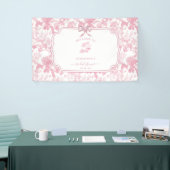 Roze Witte Bloemige Rozen Chinoiserie Bruiloftssho Spandoek (Beurs)