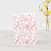 Roze Witte Bloemige Rozen Chinoiserie Patroon Kaart (Gele Bloem)