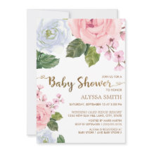 Roze Witte Bloemige Rozen Elegante Script Baby Sho