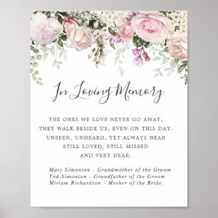 Roze Witte Bloemige Trouw Herdenking Bord Poster