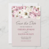 Roze Witte Bloemige Trouwkaart om de datum te rese Save The Date (Voorkant)