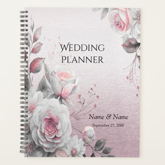 Roze Witte Bloemige Trouwplanner Planner (Voorkant)