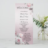 Roze Witte Bloemige Trouwprogramma Programmakaart (Staand voorkant)