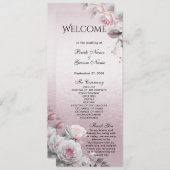 Roze Witte Bloemige Trouwprogramma Programmakaart (Voorkant / Achterkant)