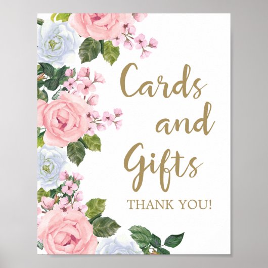 Roze Witte Bloemkaarten en Cadeaus Baby Borrel Poster (Voorkant)