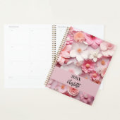Roze witte bloemmotief naam script 2027 planner (Display)