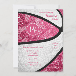 roze witte bloemrijke krabbelbasketbal viering kaart