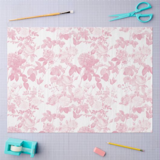 Roze Witte Bloemrozen Chinoiserie Patroon Tissuepapier (Craft)