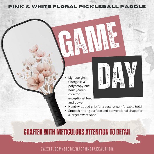 Roze & Witte Bloemstuk Aangepast Design Pickleball Paddle