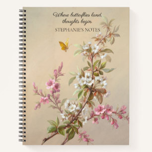  Roze Witte Bloesem Vlinder Quote Notitieboek