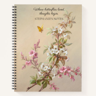  Roze Witte Bloesem Vlinder Quote Notitieboek