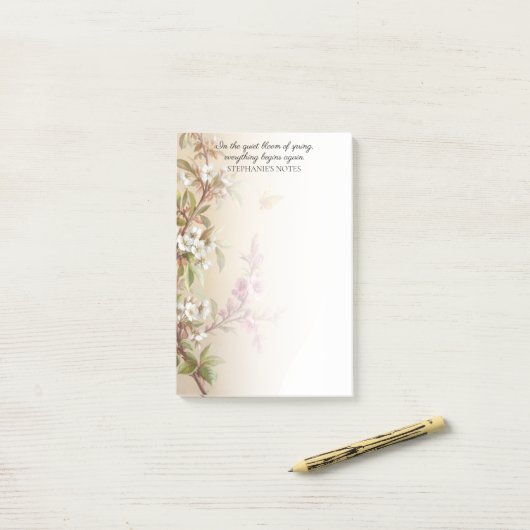 Roze Witte Bloesem Vlinder Quote Post-it® Notes (Op bureau)