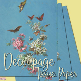  roze witte bloesem vlinderbij op blauw tissuepapier