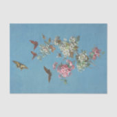  roze witte bloesem vlinderbij op blauw tissuepapier (Voorkant)