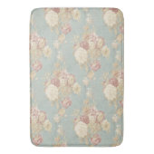 Roze witte blozende rozen op blauwe achtergrond  badmat (Voorkant Verticaal)