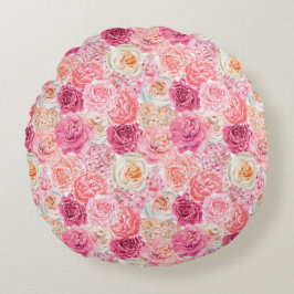 Roze Witte Blush Roze Magenta Bloem Bloemen Rond Kussen