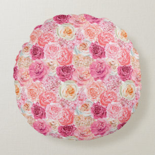Roze Witte Blush Roze Magenta Bloem Bloemen  Rond Kussen
