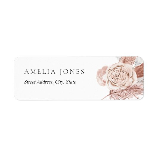 Roze Witte Boho Bloemen Adreslabel Etiket (Voorkant)